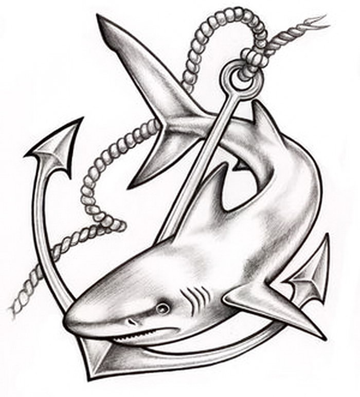 Татуировка акула и якорь
