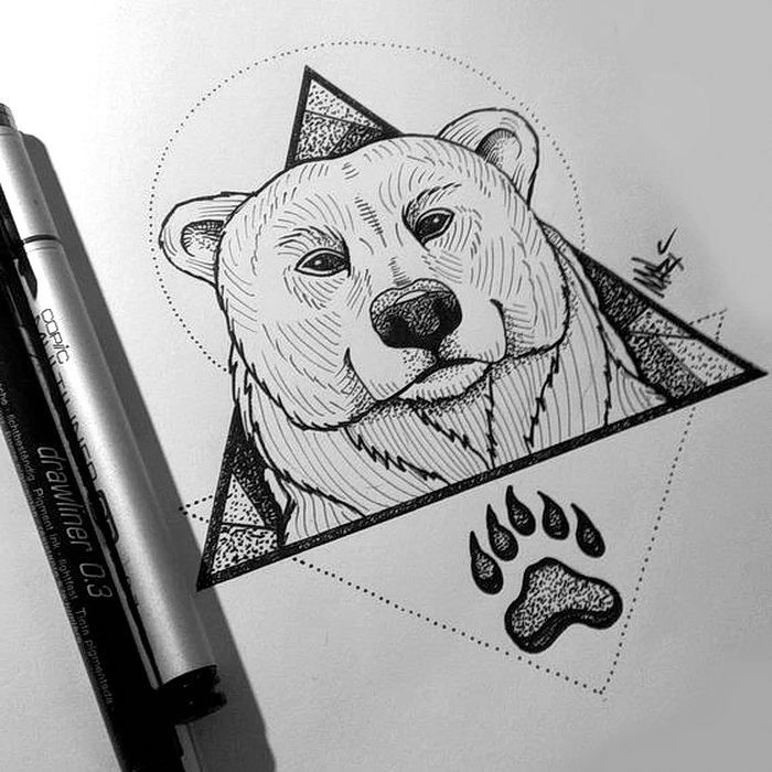 Геометрический медведь тату эскизы