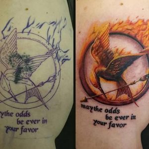 фото тату Сойка Пересмешница от 03.01.2018 №043 - Tattoo MOCKINGJAY - tattoo-photo.ru