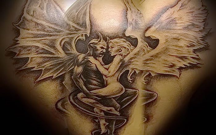 фото тату ангел и демон от 11.04.2018 №061 - tattoo angel and demon - tattoo-photo.ru