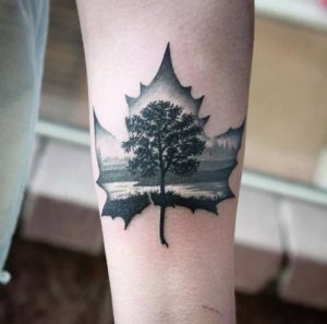 фото тату кленовый лист от 14.04.2018 №086 - maple leaf tattoo - tattoo-photo.ru
