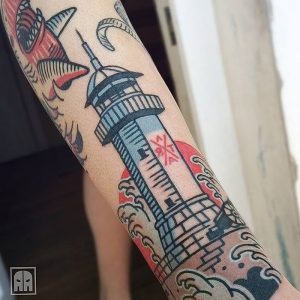 фото тату маяк от 16.04.2018 №002 - tattoo beacon - tattoo-photo.ru