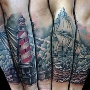 фото тату маяк от 16.04.2018 №011 - tattoo beacon - tattoo-photo.ru