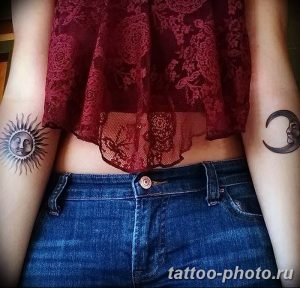 Фото рисунка тату Луна и Солнце 05.11.2018 №050 - tattoo Moon and Sun - tattoo-photo.ru