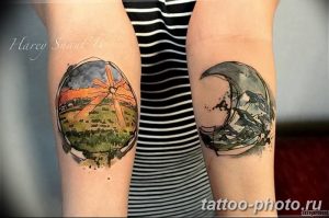 Фото рисунка тату Луна и Солнце 05.11.2018 №199 - tattoo Moon and Sun - tattoo-photo.ru