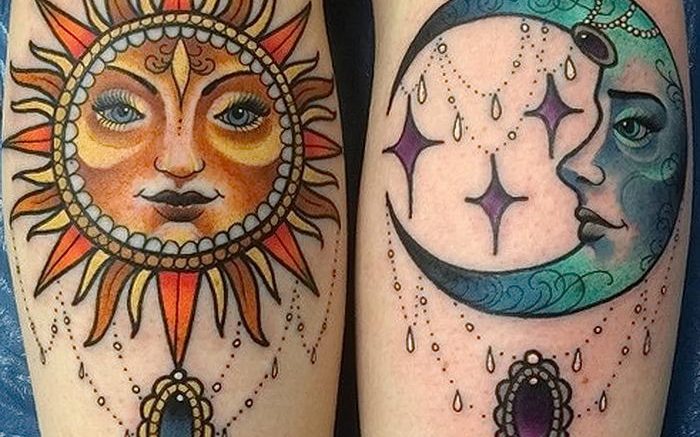 Фото рисунка тату Луна и Солнце 05.11.2018 №208 - tattoo Moon and Sun - tattoo-photo.ru