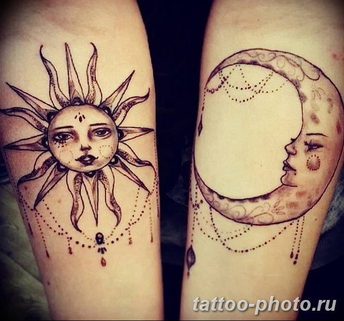 Фото рисунка тату Луна и Солнце 05.11.2018 №213 - tattoo Moon and Sun - tattoo-photo.ru