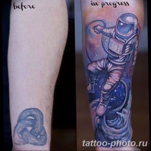 Фото рисунка тату космонавт 31.10.2018 №041 - cosmonaut tattoo - tattoo-photo.ru
