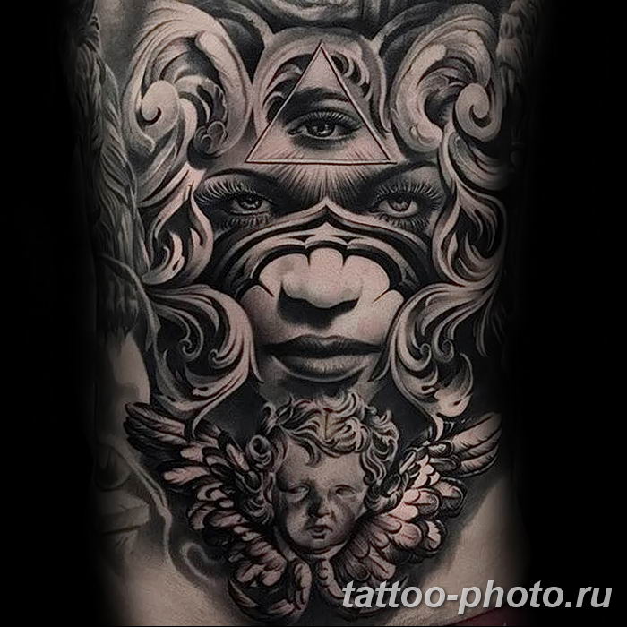 фото рисунка тату глаз в треугольнике 27.11.2018 №021 - tattoo of eyes - tattoo-photo.ru