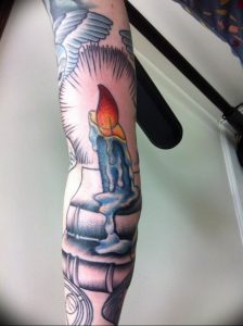 фото тату свеча на предплечье 20.03.2019 №049 - forearm candle tattoo - tattoo-photo.ru