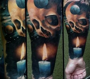 фото тату свеча на предплечье 20.03.2019 №062 - forearm candle tattoo - tattoo-photo.ru