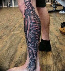 фото биомеханика тату на ноге 06.04.2019 №049 - biomechanics of a tattoo - tattoo-photo.ru