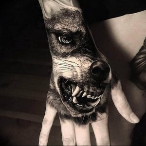 фото тату волчий оскал 01.05.2019 №045 - wolf grin tattoo - tattoo-photo.ru