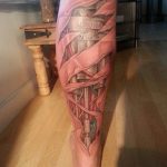 фото биомеханика на икре тату 06.04.2019 №007 - biomechanics on the calf - tattoo-photo.ru