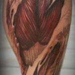 фото биомеханика на икре тату 06.04.2019 №032 - biomechanics on the calf - tattoo-photo.ru