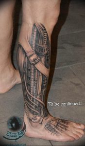 фото биомеханика тату на ноге 06.04.2019 №046 - biomechanics of a tattoo - tattoo-photo.ru