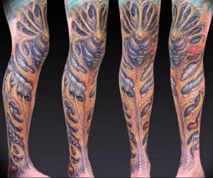 фото биомеханика тату на ноге 06.04.2019 №055 - biomechanics of a tattoo - tattoo-photo.ru