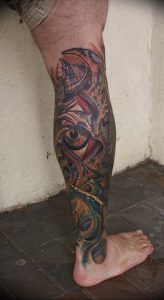 фото биомеханика тату на ноге 06.04.2019 №057 - biomechanics of a tattoo - tattoo-photo.ru