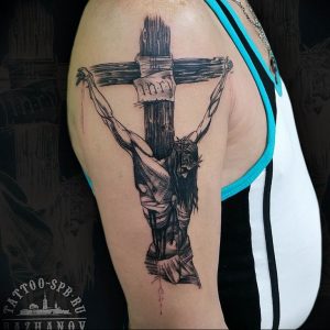 фото тату Распятие 01.05.2019 №028 - crucifix tattoo - tattoo-photo.ru