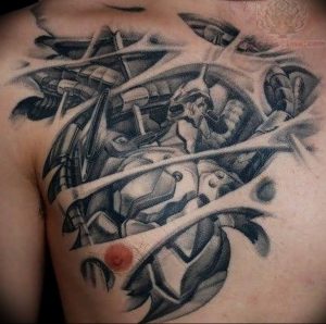 фото тату биомеханика на груди 06.04.2019 №001 - chest biomechanics tatt - tattoo-photo.ru