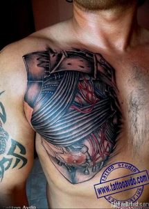 фото тату биомеханика на груди 06.04.2019 №034 - chest biomechanics tatt - tattoo-photo.ru