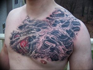 фото тату биомеханика на груди 06.04.2019 №043 - chest biomechanics tatt - tattoo-photo.ru