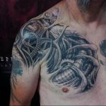 фото тату биомеханика на груди 06.04.2019 №045 - chest biomechanics tatt - tattoo-photo.ru