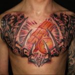 фото тату биомеханика на груди 06.04.2019 №059 - chest biomechanics tatt - tattoo-photo.ru