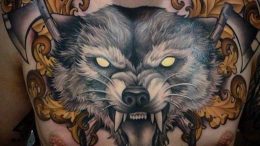 фото тату волчий оскал 01.05.2019 №097 - wolf grin tattoo - tattoo-photo.ru