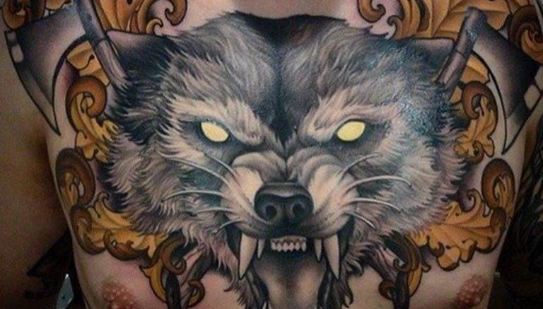 фото тату волчий оскал 01.05.2019 №097 - wolf grin tattoo - tattoo-photo.ru