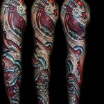 фото тату рукав биомеханика 06.04.2019 №003 - tattoo biomechaniс - tattoo-photo.ru