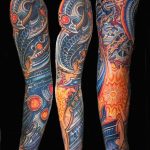 фото тату рукав биомеханика 06.04.2019 №021 - tattoo biomechaniс - tattoo-photo.ru