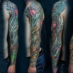 фото тату рукав биомеханика 06.04.2019 №025 - tattoo biomechaniс - tattoo-photo.ru