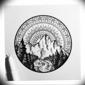 Фото тату горы в круге 23.07.2019 №031 - mountain tattoo in a circle - tattoo-photo.ru