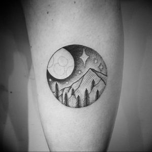 Фото тату горы в круге 23.07.2019 №069 - mountain tattoo in a circle - tattoo-photo.ru