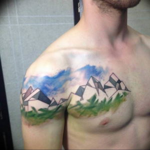 Фото тату горы мужские 23.07.2019 №046 - men's mountains tattoo - tattoo-photo.ru