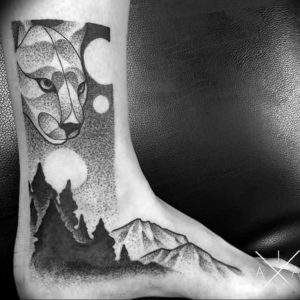 Фото тату горы на ноге 23.07.2019 №039 - mountain tattoo on foot - tattoo-photo.ru