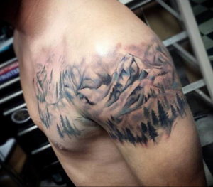 Фото тату горы на плече 23.07.2019 №006 - mountain tattoo on the shoulder - tattoo-photo.ru