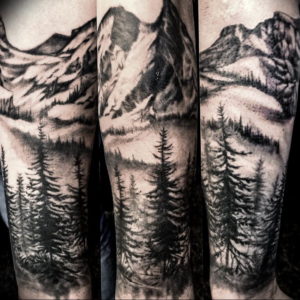 Фото тату лес и горы 23.07.2019 №012 - mountain forest tattoo - tattoo-photo.ru