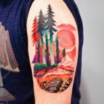 Фото тату лес и горы 23.07.2019 №044 - mountain forest tattoo - tattoo-photo.ru