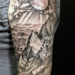 Фото тату рукав горы 23.07.2019 №004 - mountain sleeve tattoo - tattoo-photo.ru