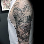 Фото тату рукав горы 23.07.2019 №031 - mountain sleeve tattoo - tattoo-photo.ru