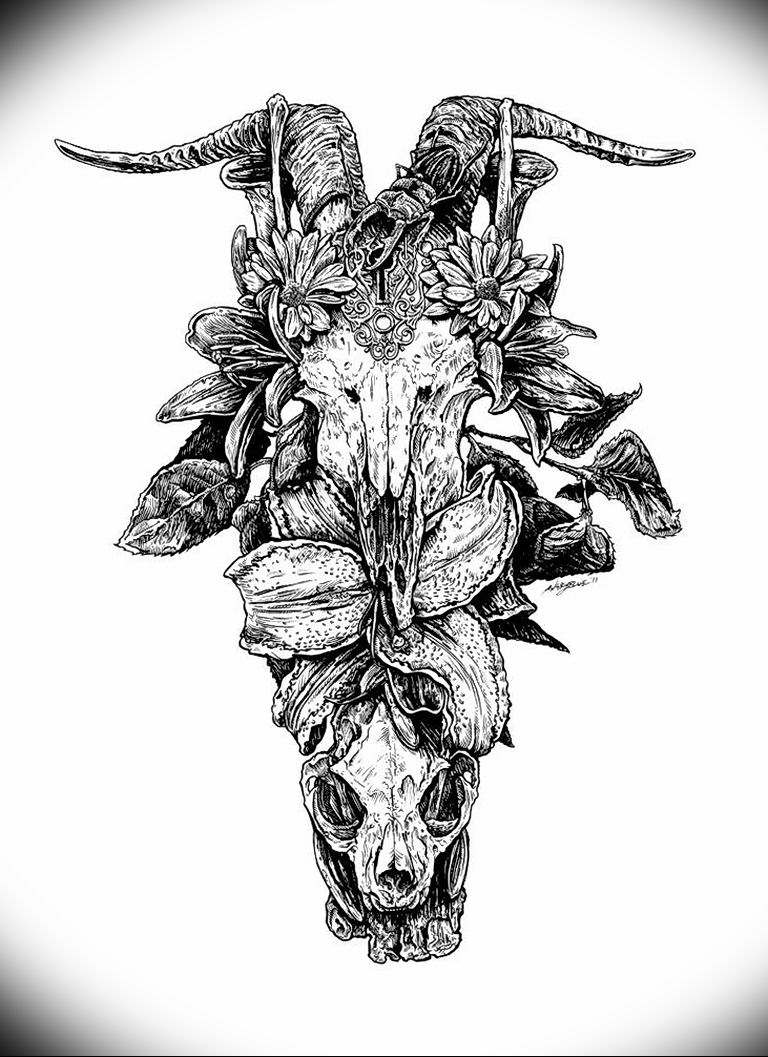Фото тату череп козла 28.07.2019 № 072 - goat skull tattoo - tattoo-photo.....