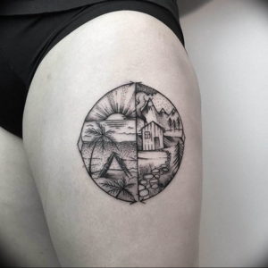 Фото тату горы в круге 23.07.2019 №009 - mountain tattoo in a circle - tattoo-photo.ru