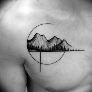 Фото тату горы в круге 23.07.2019 №014 - mountain tattoo in a circle - tattoo-photo.ru