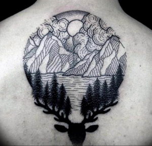 Фото тату горы в круге 23.07.2019 №046 - mountain tattoo in a circle - tattoo-photo.ru