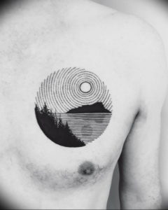 Фото тату горы в круге 23.07.2019 №048 - mountain tattoo in a circle - tattoo-photo.ru