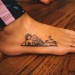 Фото тату горы на ноге 23.07.2019 №010 - mountain tattoo on foot - tattoo-photo.ru