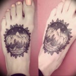 Фото тату горы на ноге 23.07.2019 №042 - mountain tattoo on foot - tattoo-photo.ru