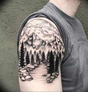 Фото тату горы на плече 23.07.2019 №002 - mountain tattoo on the shoulder - tattoo-photo.ru